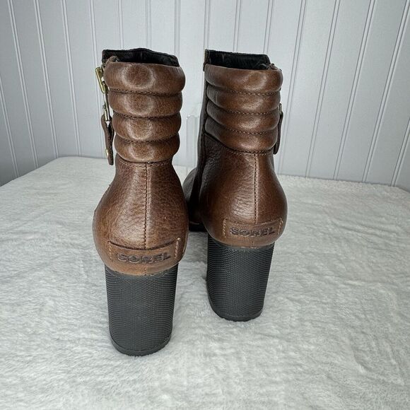 Sorel Sz 10 Womens Danica Boot Waterproof Brown Leather Block Heel Lug Bootie - Picture 9 of 14
